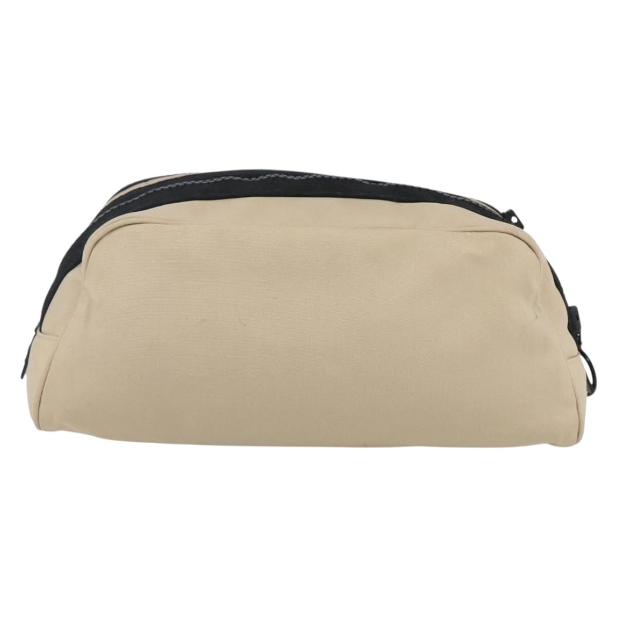 CHANEL Sports Clutch Bag Nylon Beige Black CC Auth BA8411