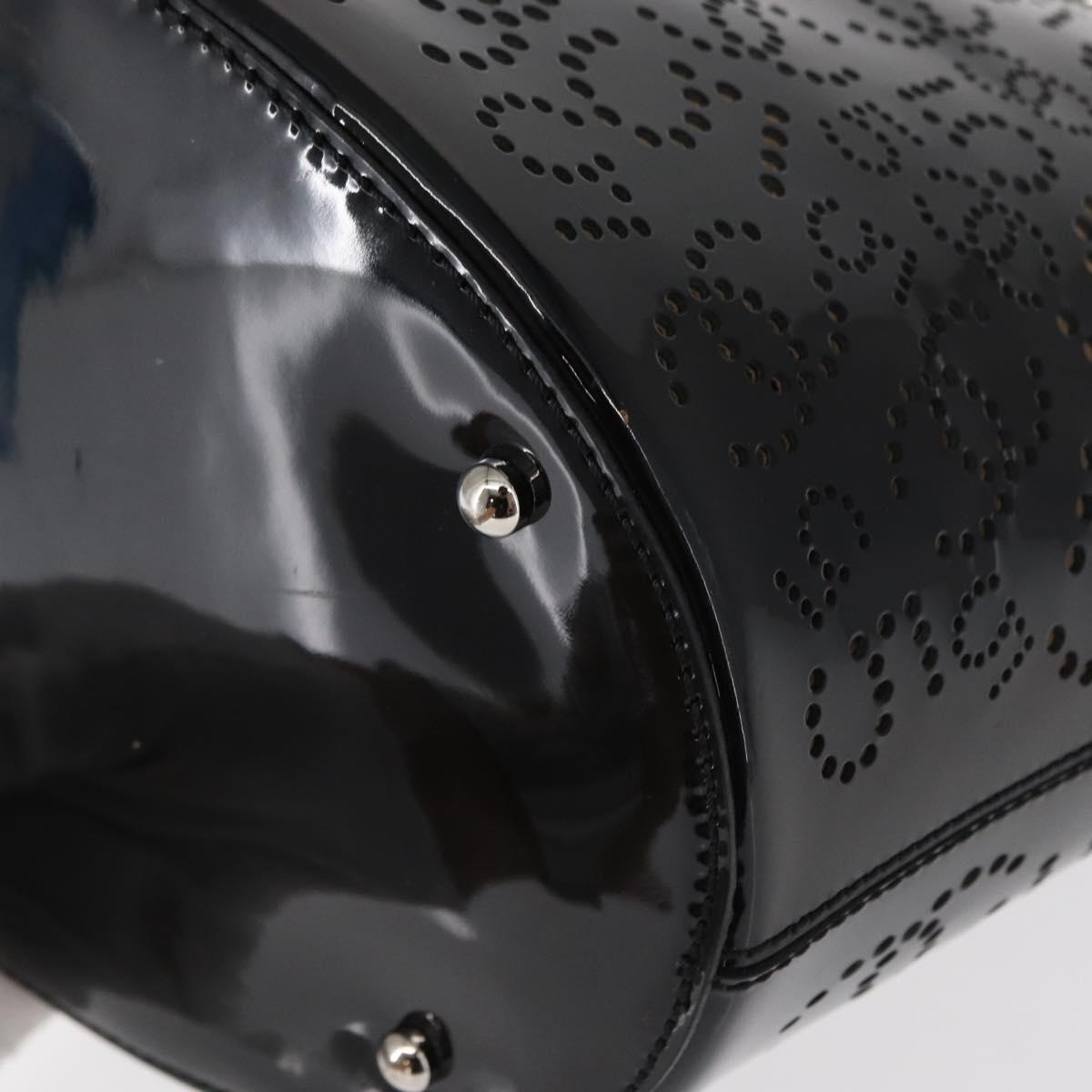 CHANEL Punching Hand Bag Enamel Black Silver CC Auth BA8412