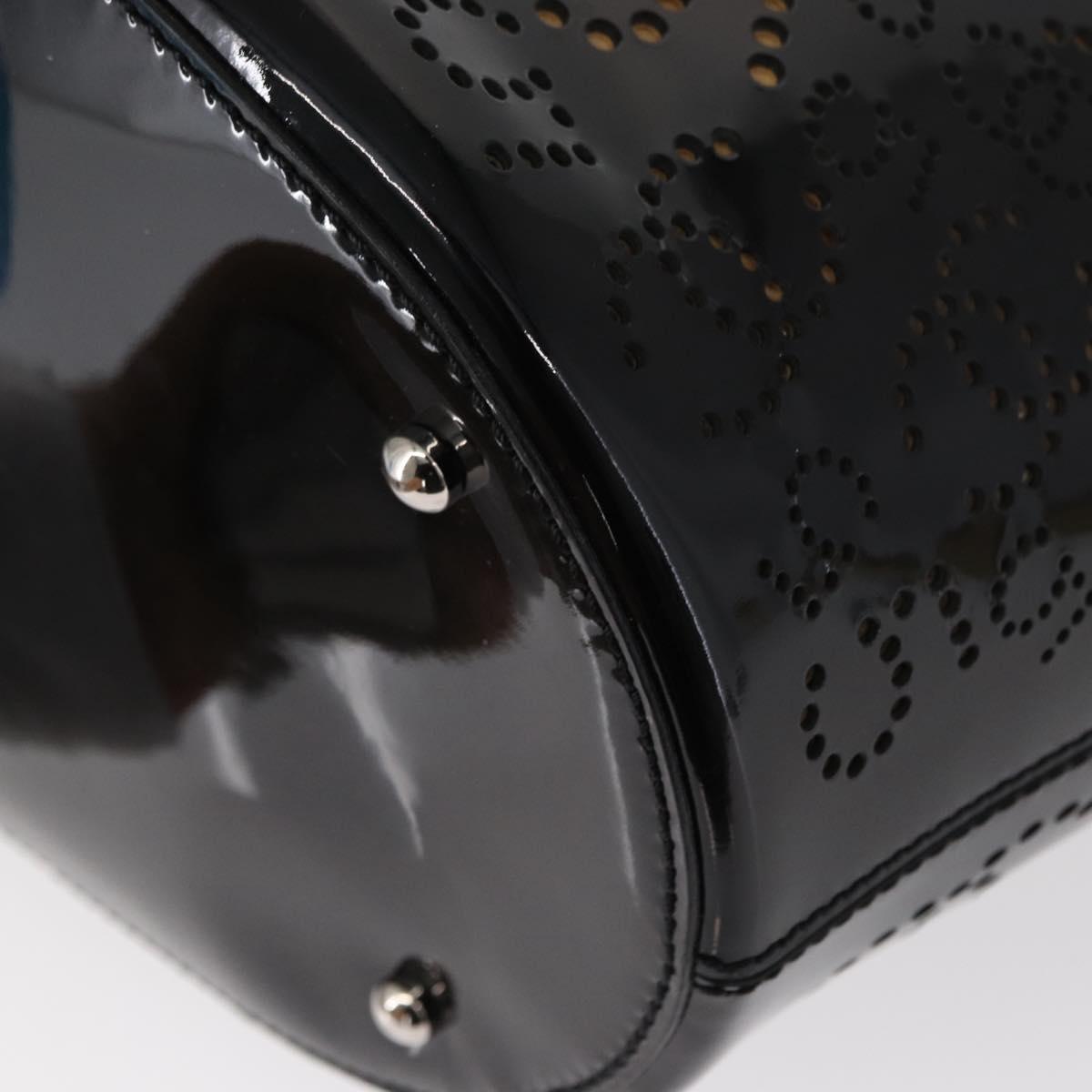 CHANEL Punching Hand Bag Enamel Black Silver CC Auth BA8412