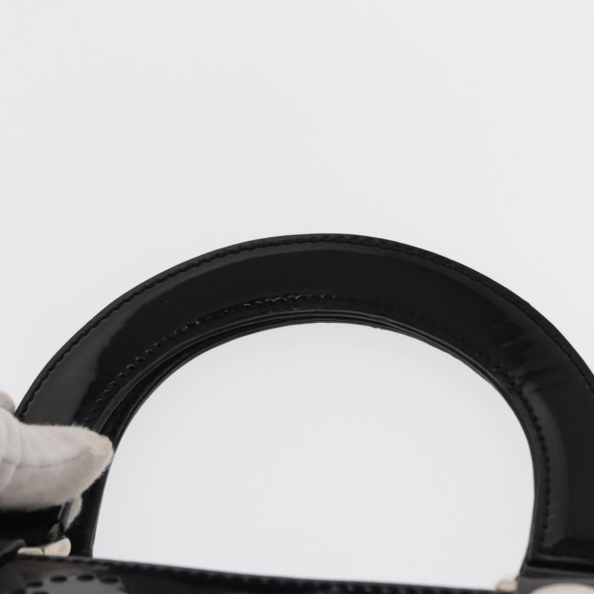 CHANEL Punching Hand Bag Enamel Black Silver CC Auth BA8412