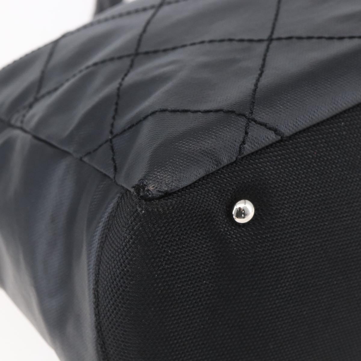 CHANEL Paris Biarritz MM Tote Bag Coated Canvas Black Silver CC Auth BA8414