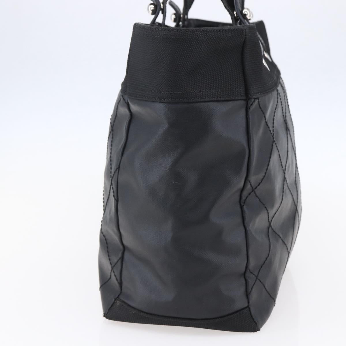 CHANEL Paris Biarritz MM Tote Bag Coated Canvas Black Silver CC Auth BA8414