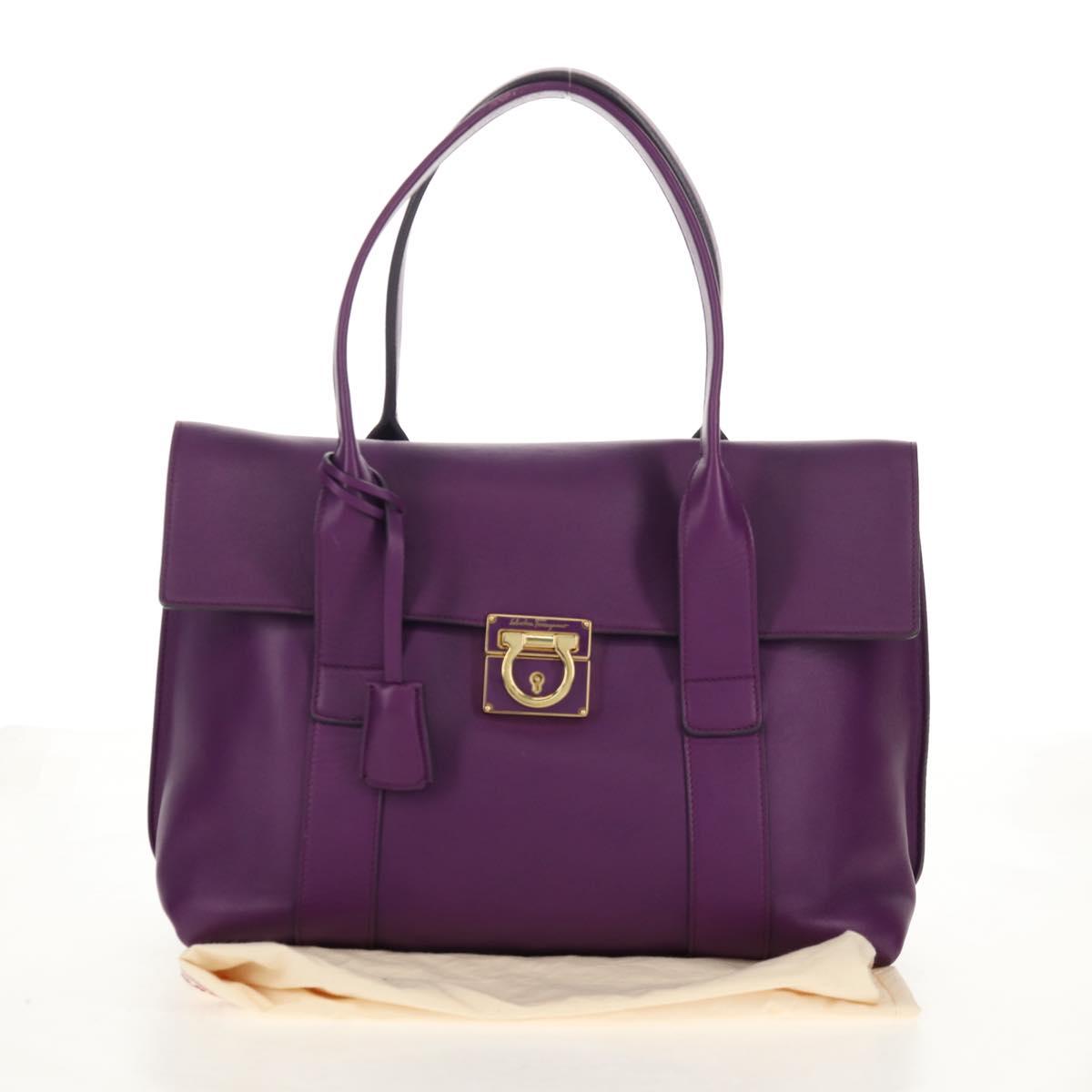 Salvatore Ferragamo Gancini Hand Bag Leather Purple Gold Auth BA8415V