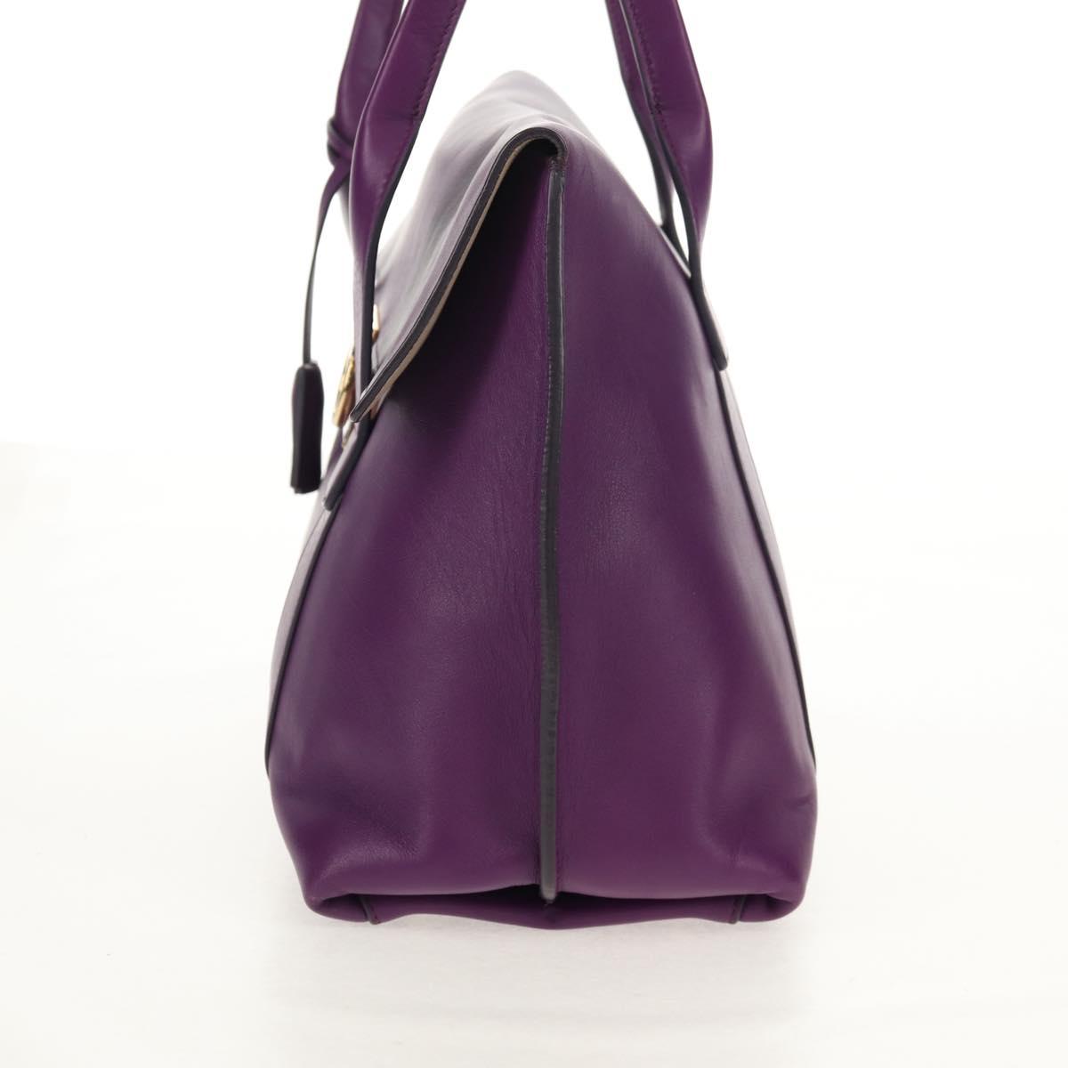 Salvatore Ferragamo Gancini Hand Bag Leather Purple Gold Auth BA8415V