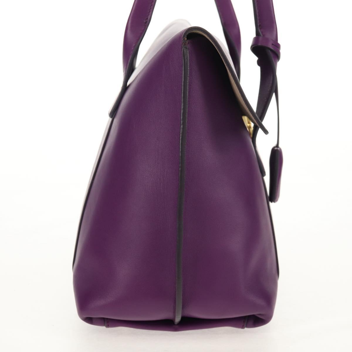 Salvatore Ferragamo Gancini Hand Bag Leather Purple Gold Auth BA8415V