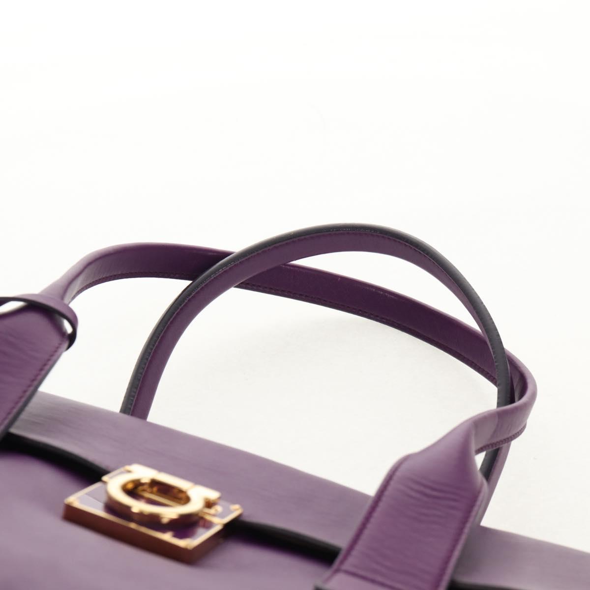 Salvatore Ferragamo Gancini Hand Bag Leather Purple Gold Auth BA8415V