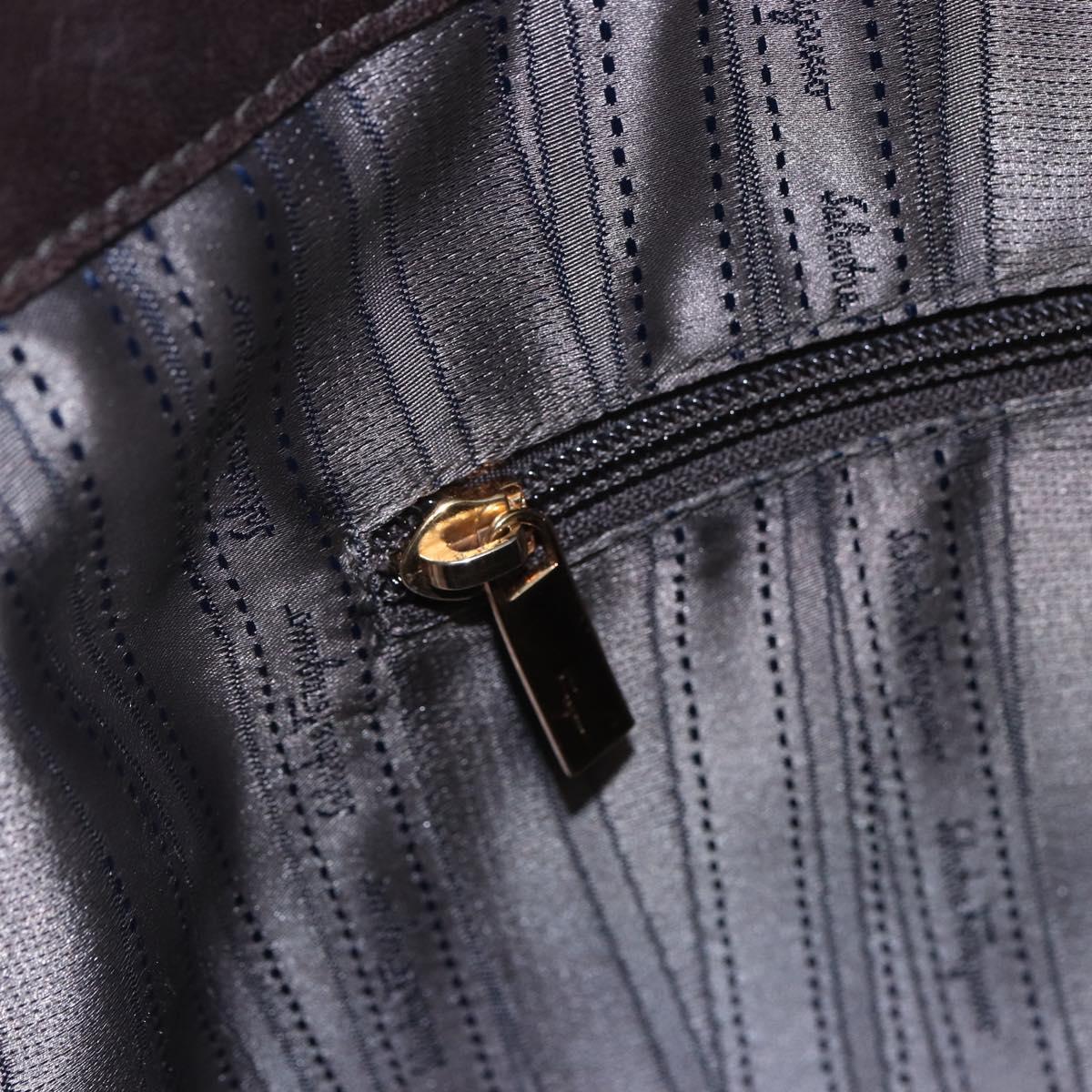 Salvatore Ferragamo Vala Shoulder Bag Suede Leather Brown Gold Auth BA8417