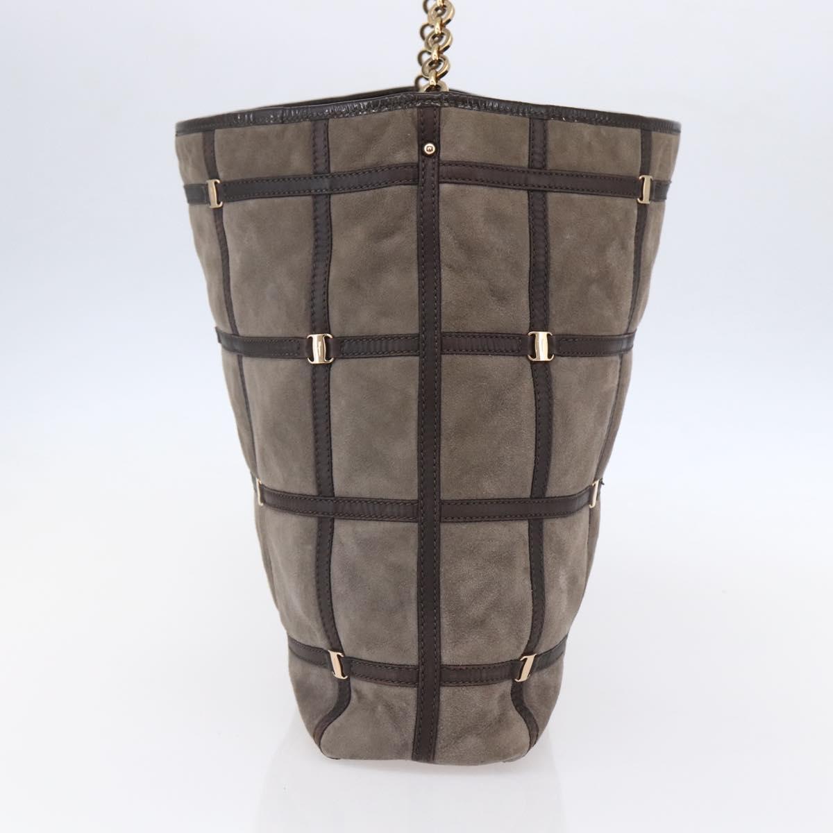 Salvatore Ferragamo Vala Shoulder Bag Suede Leather Brown Gold Auth BA8417