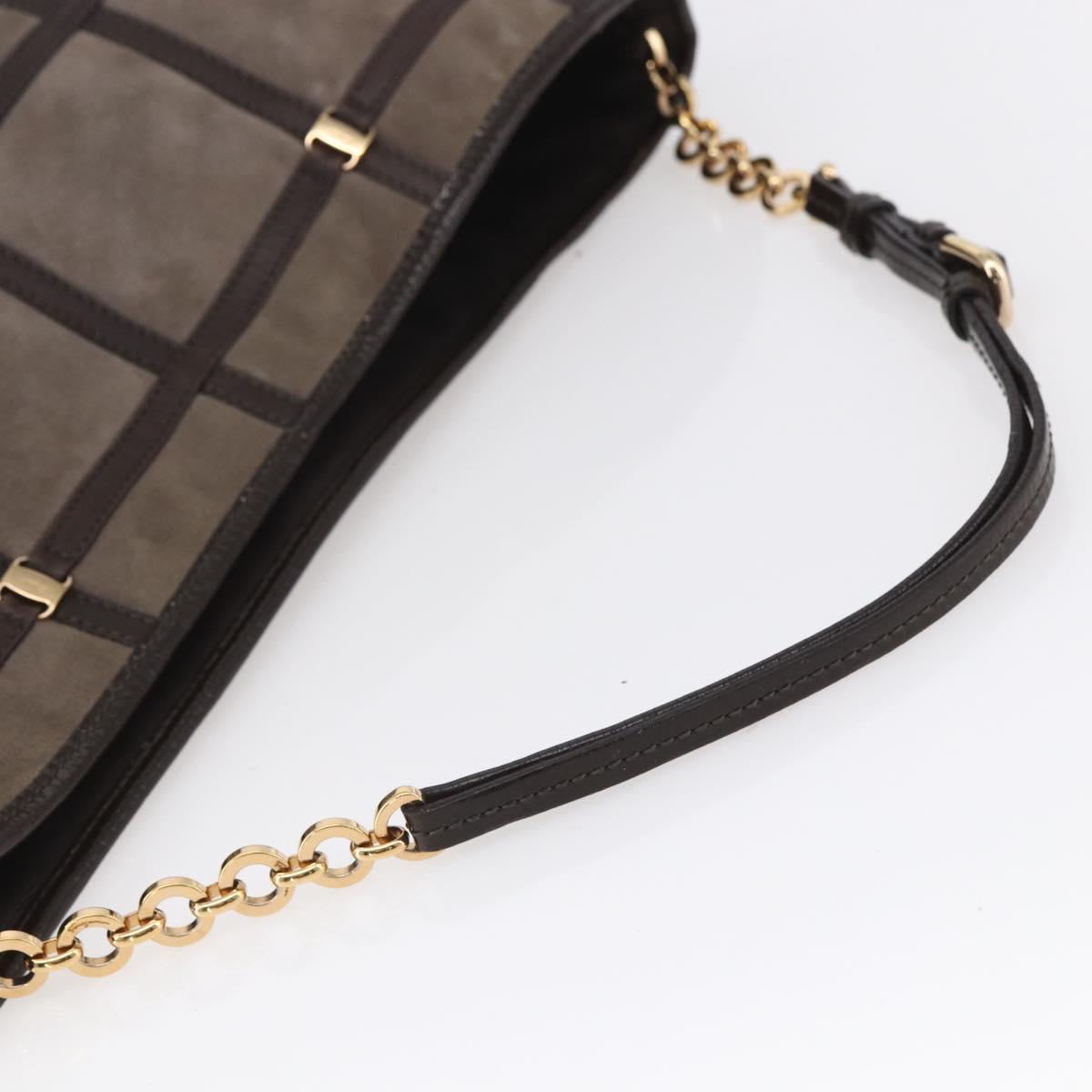 Salvatore Ferragamo Vala Shoulder Bag Suede Leather Brown Gold Auth BA8417