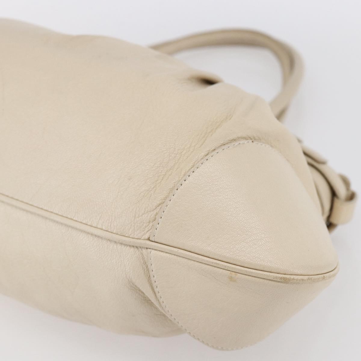 Salvatore Ferragamo Gancini Shoulder Bag Leather Beige Silver Auth BA8418