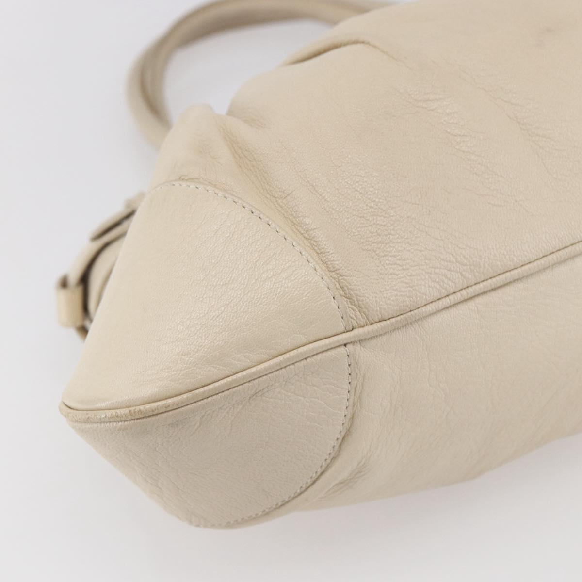 Salvatore Ferragamo Gancini Shoulder Bag Leather Beige Silver Auth BA8418