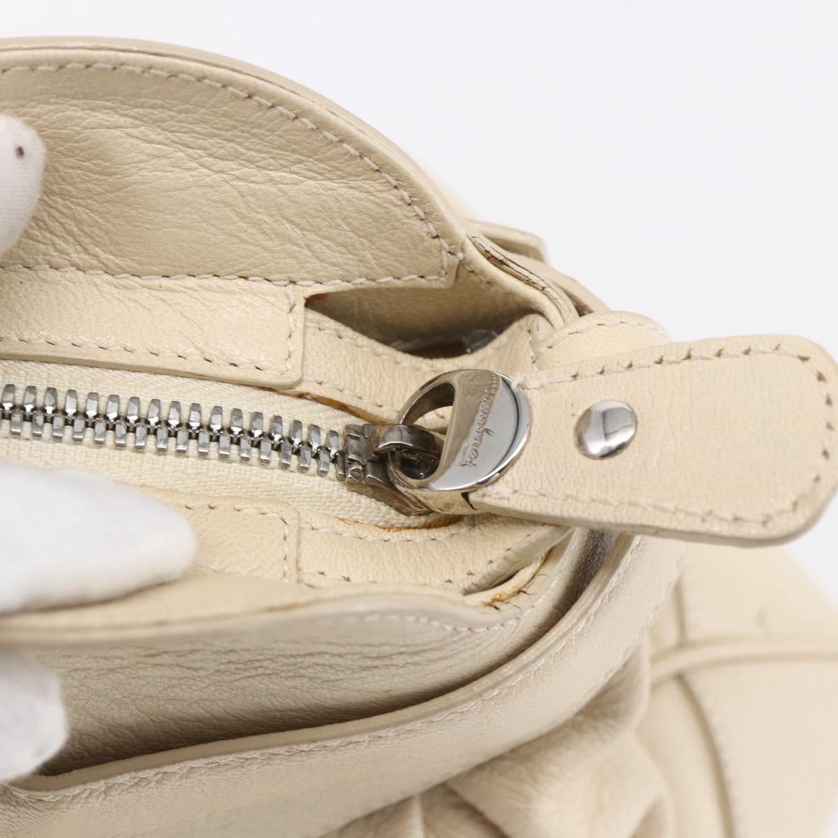 Salvatore Ferragamo Gancini Shoulder Bag Leather Beige Silver Auth BA8418