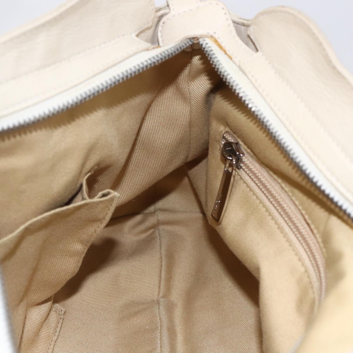 Salvatore Ferragamo Gancini Shoulder Bag Leather Beige Silver Auth BA8418