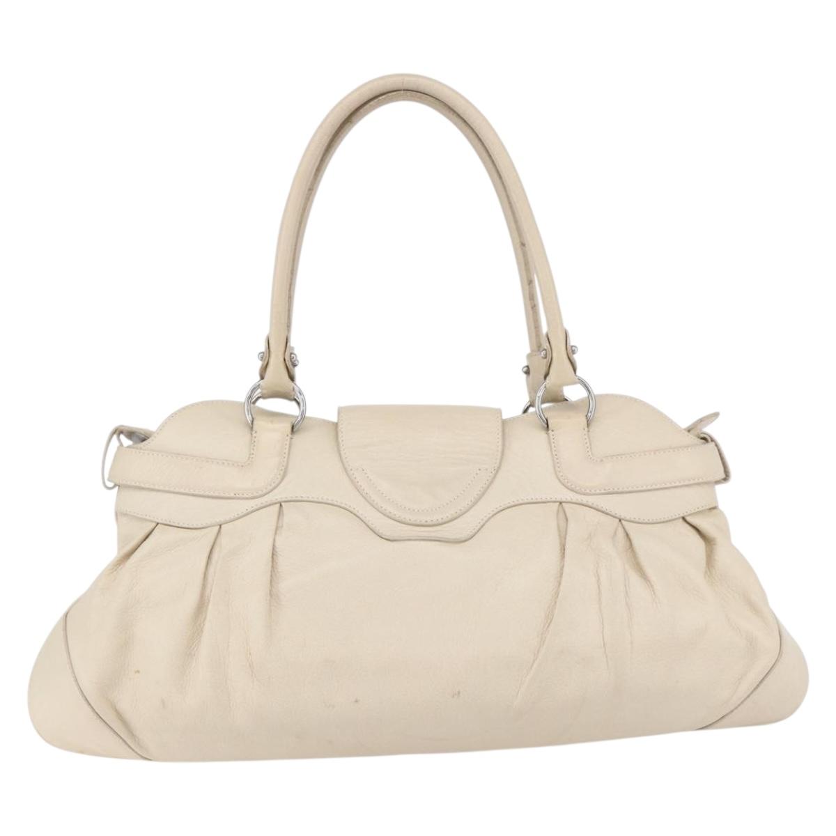 Salvatore Ferragamo Gancini Shoulder Bag Leather Beige Silver Auth BA8418