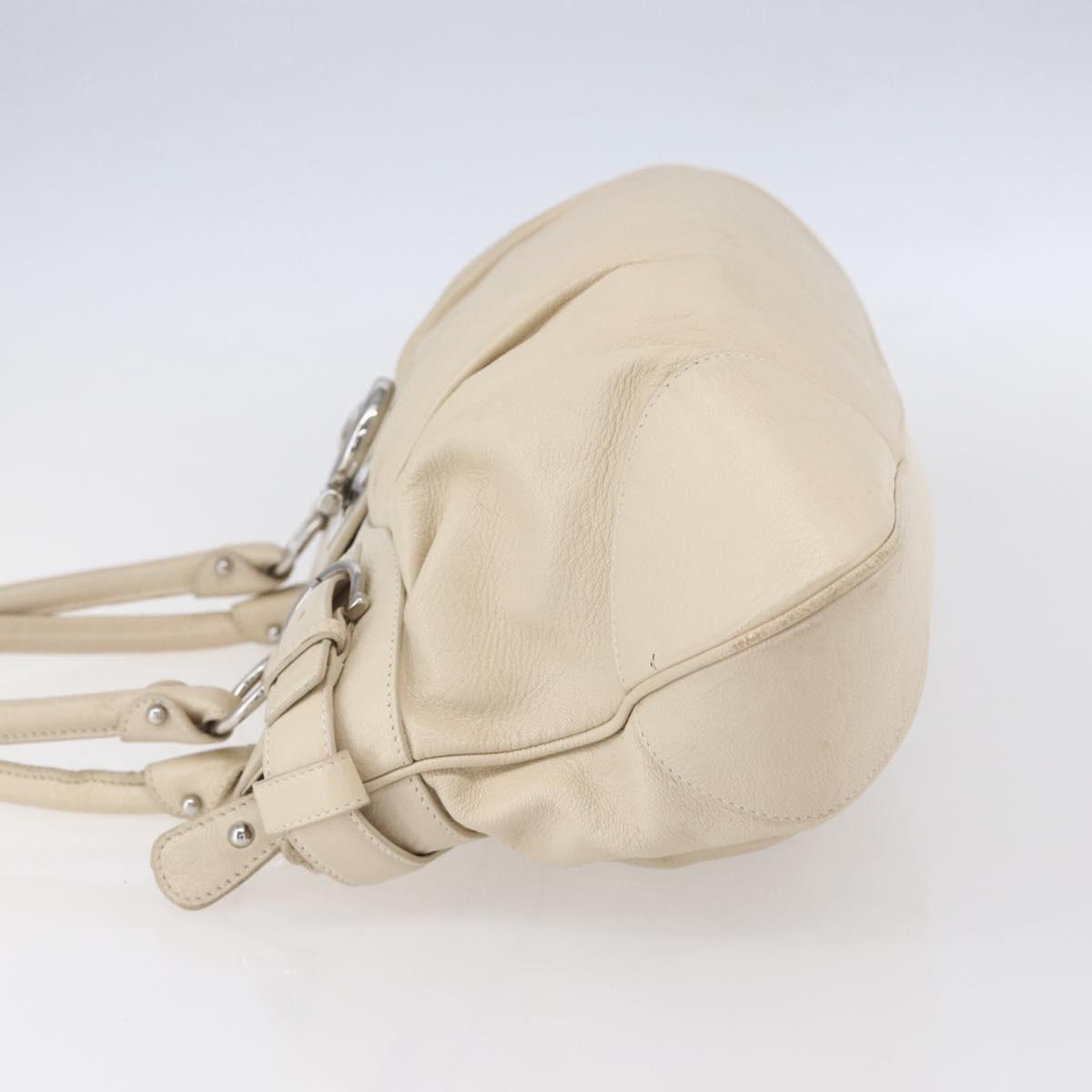 Salvatore Ferragamo Gancini Shoulder Bag Leather Beige Silver Auth BA8418