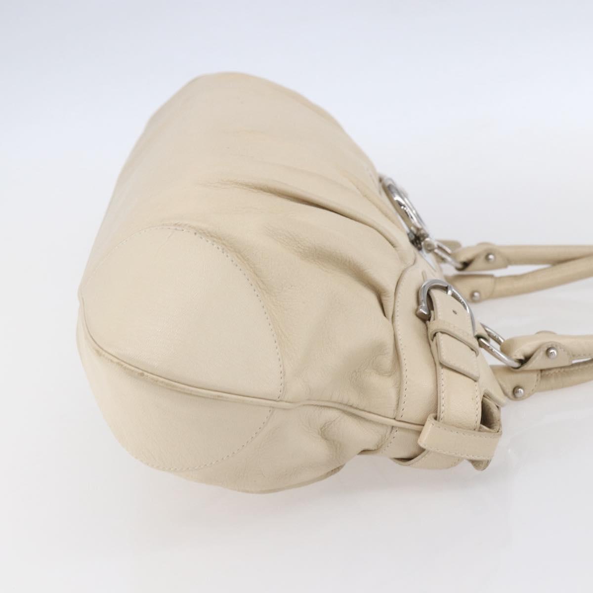 Salvatore Ferragamo Gancini Shoulder Bag Leather Beige Silver Auth BA8418