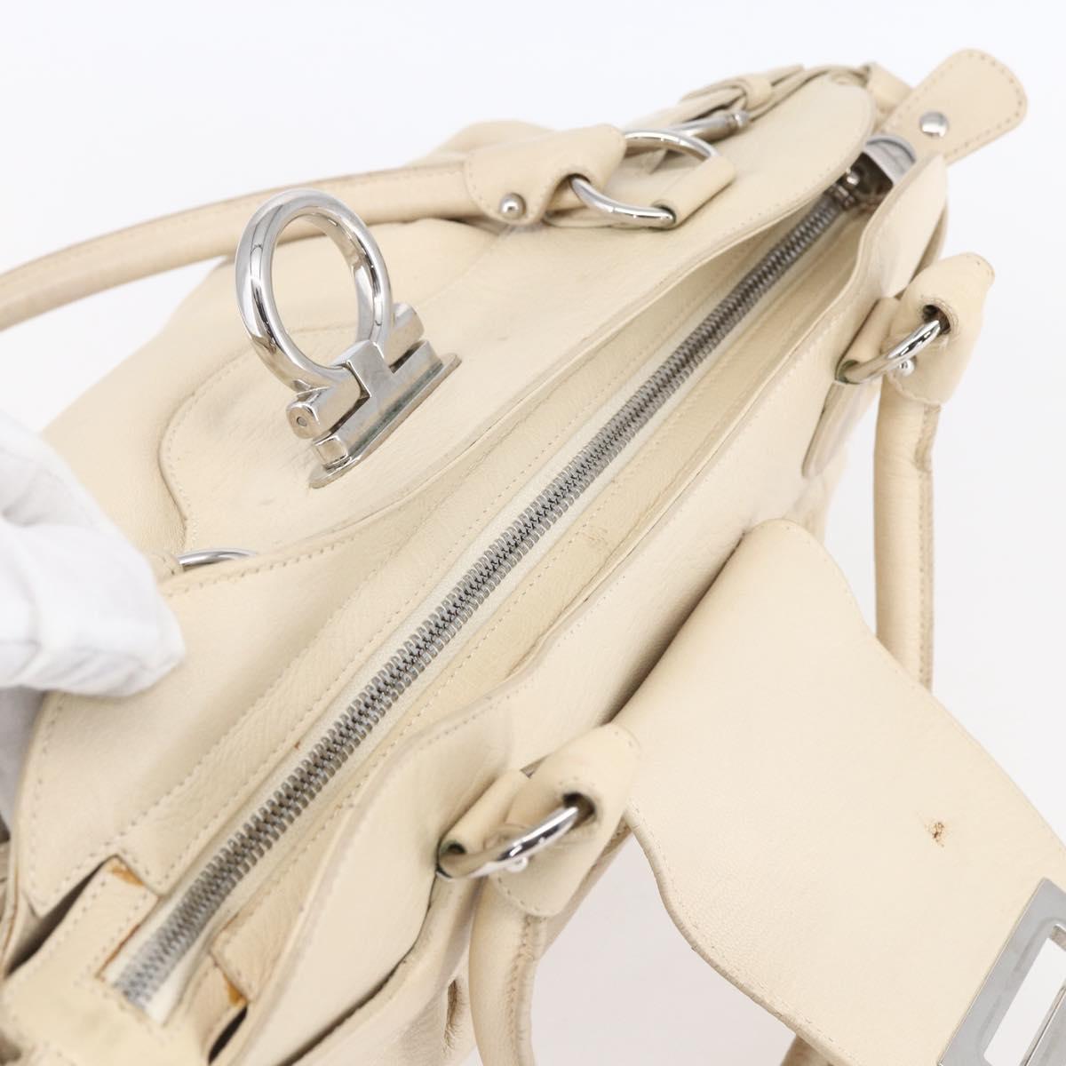 Salvatore Ferragamo Gancini Shoulder Bag Leather Beige Silver Auth BA8418