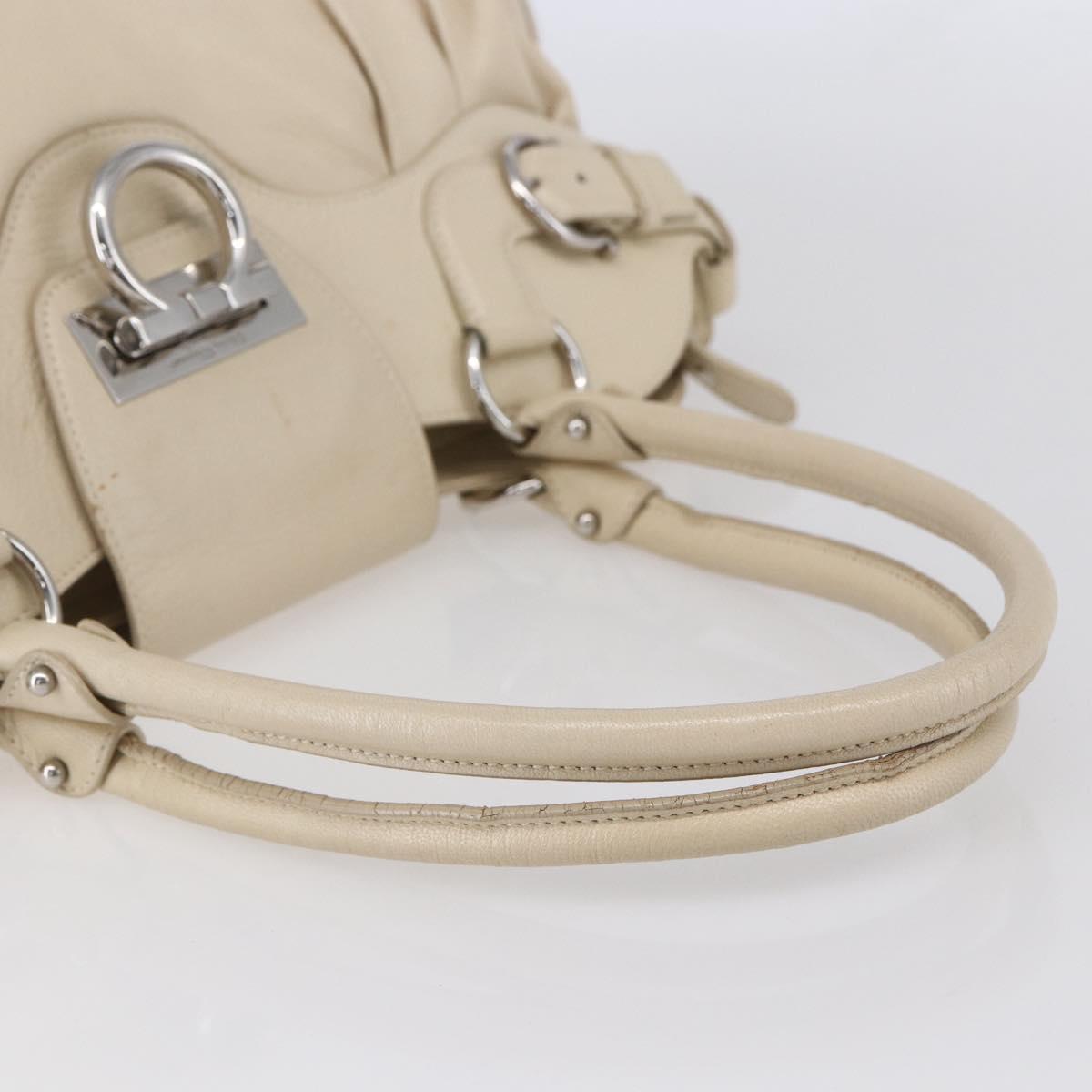 Salvatore Ferragamo Gancini Shoulder Bag Leather Beige Silver Auth BA8418