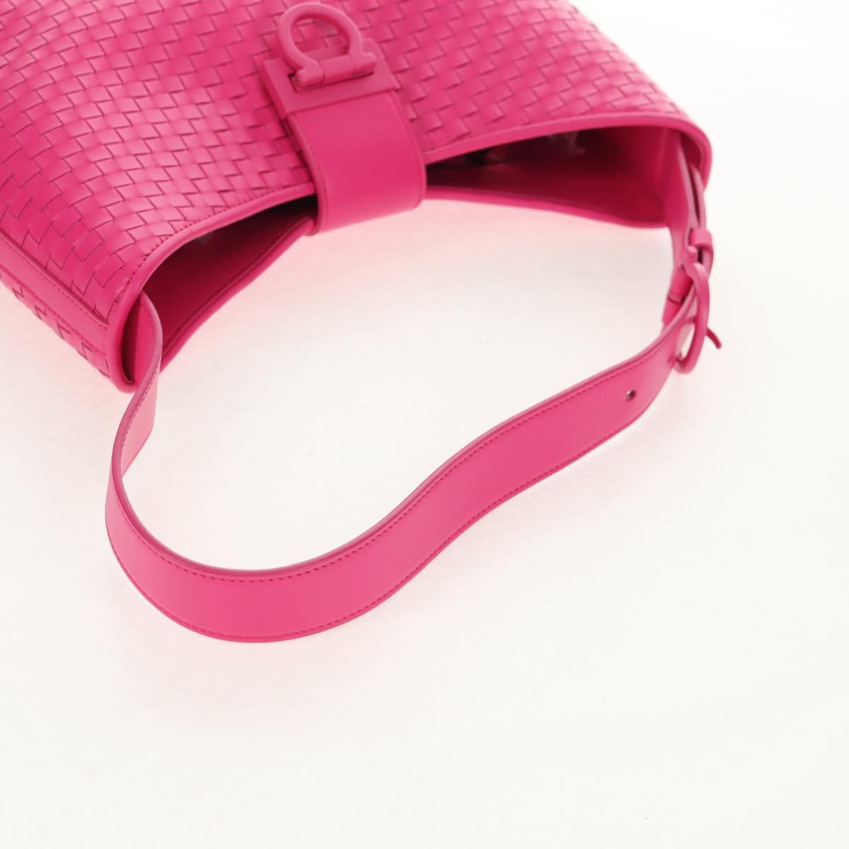 Salvatore Ferragamo Gancini Shoulder Bag Leather Pink Silver Auth BA8419V