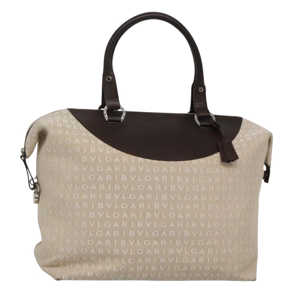 BVLGARI Logo Mania Tote Bag Canvas Beige Auth BA842