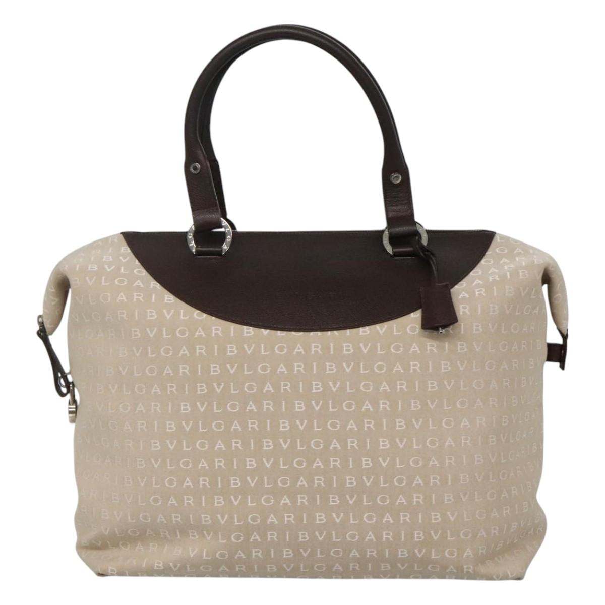BVLGARI Logo Mania Tote Bag Canvas Beige Auth BA842