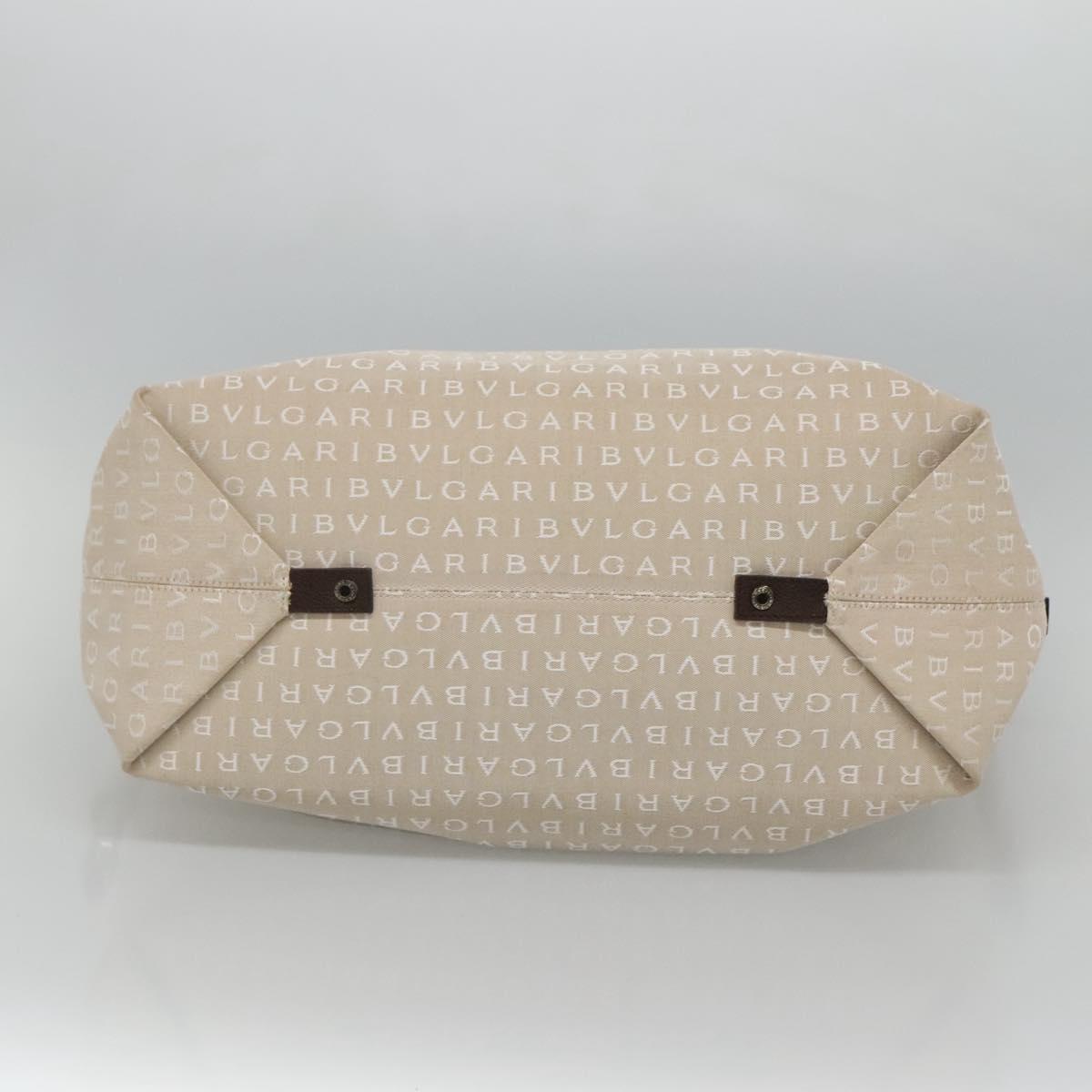 BVLGARI Logo Mania Tote Bag Canvas Beige Auth BA842