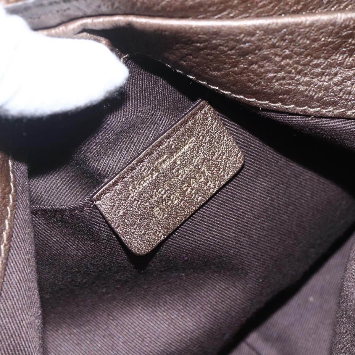 Salvatore Ferragamo Gancini Shoulder Bag Leather Brown Gold Auth BA8420