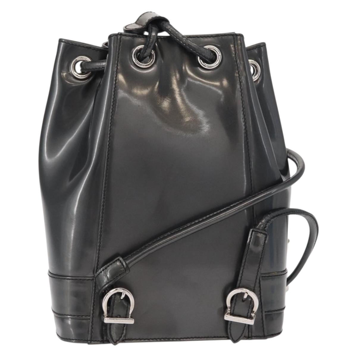 Salvatore Ferragamo Vala Backpack Leather Silver Auth BA8422