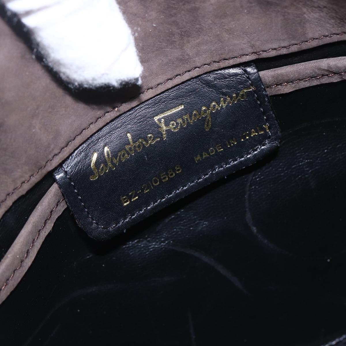 Salvatore Ferragamo Vala Shoulder Bag Suede Brown Gold Auth BA8423