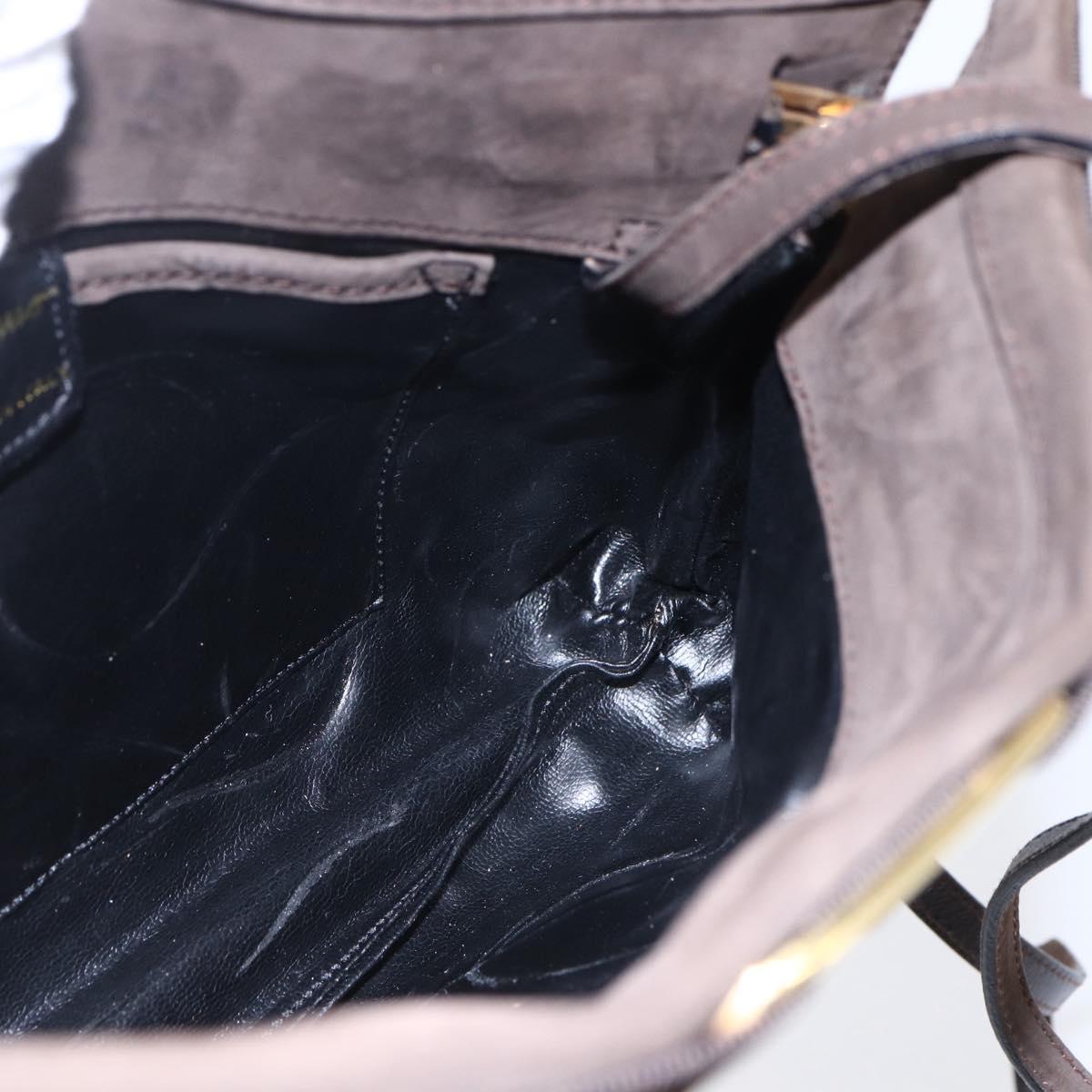 Salvatore Ferragamo Vala Shoulder Bag Suede Brown Gold Auth BA8423