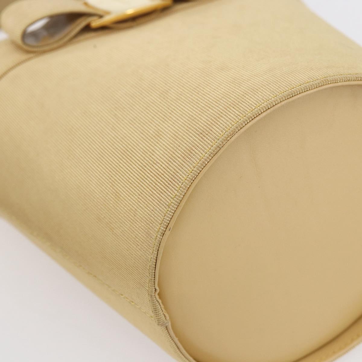Salvatore Ferragamo Vala Hand Bag Canvas Yellow Gold Auth BA8424