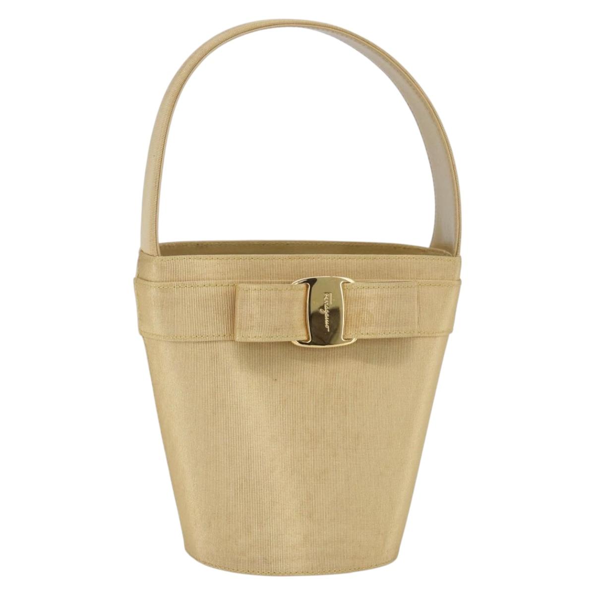 Salvatore Ferragamo Vala Hand Bag Canvas Yellow Gold Auth BA8424