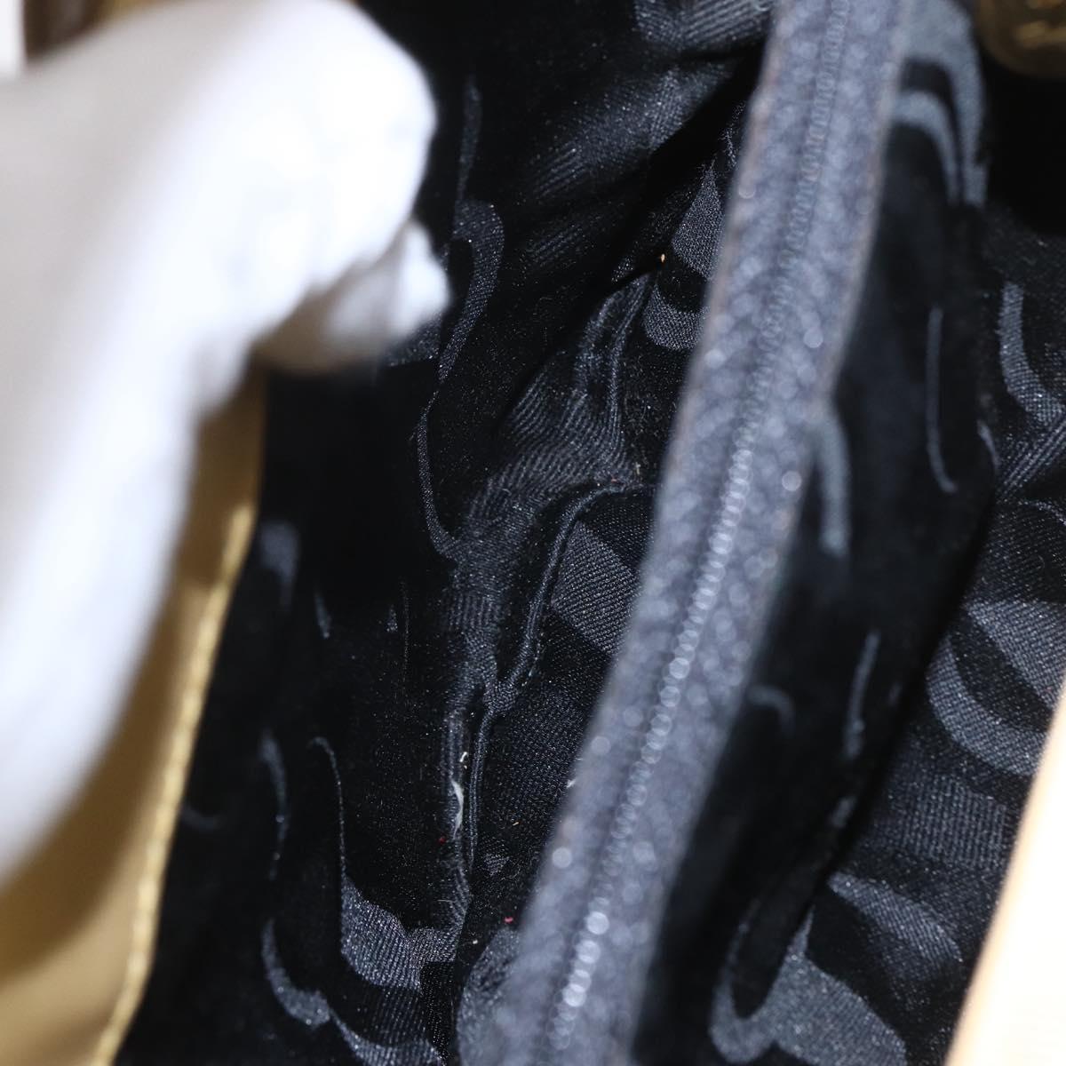 Salvatore Ferragamo Vala Hand Bag Canvas Yellow Gold Auth BA8424