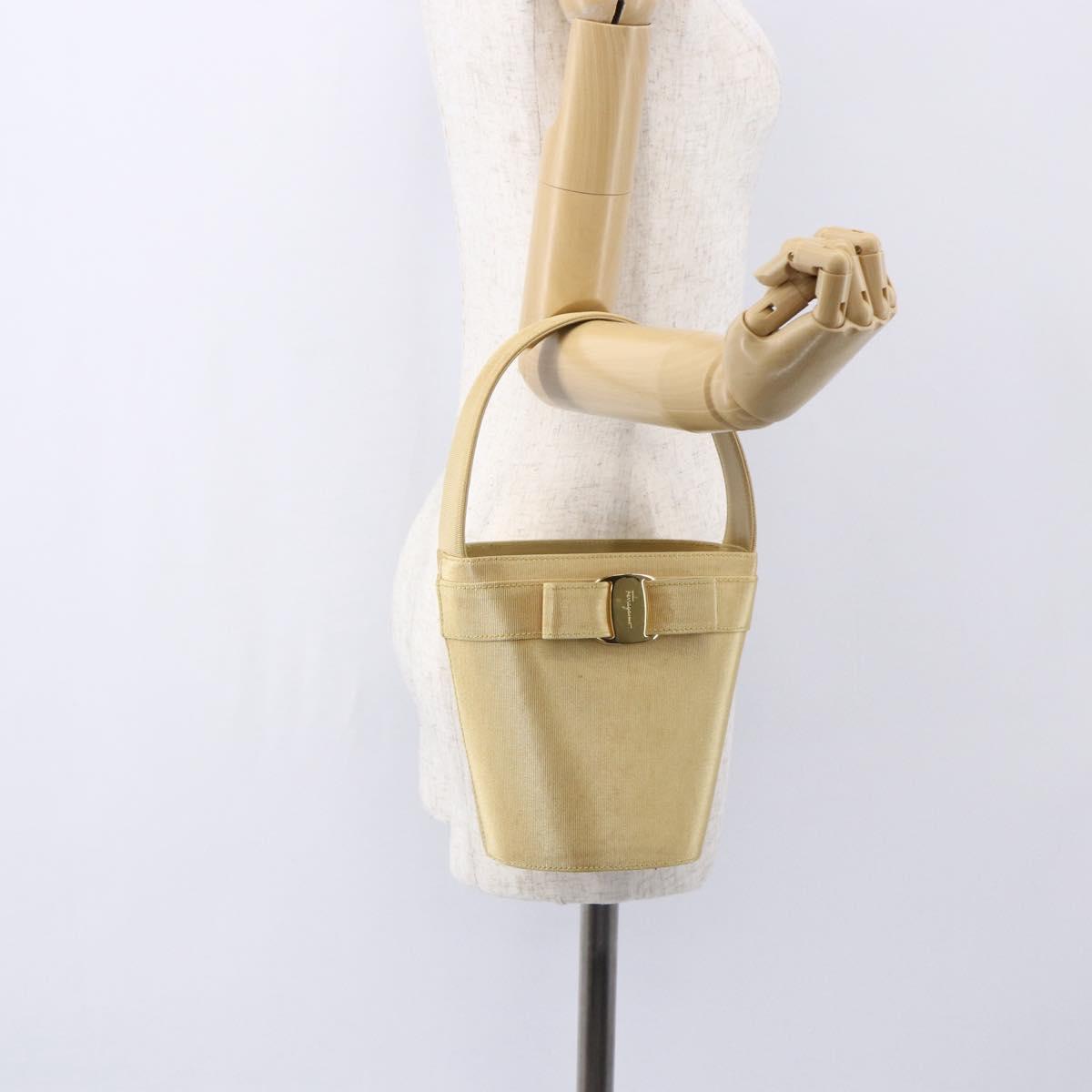 Salvatore Ferragamo Vala Hand Bag Canvas Yellow Gold Auth BA8424