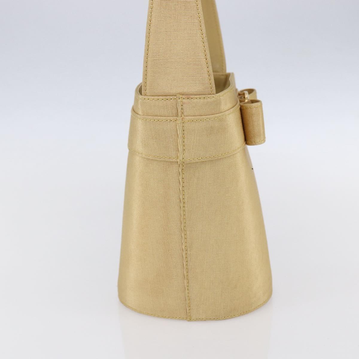 Salvatore Ferragamo Vala Hand Bag Canvas Yellow Gold Auth BA8424