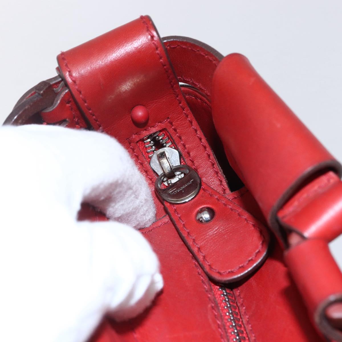 Salvatore Ferragamo Gancini Hand Bag Leather Red Auth BA8426