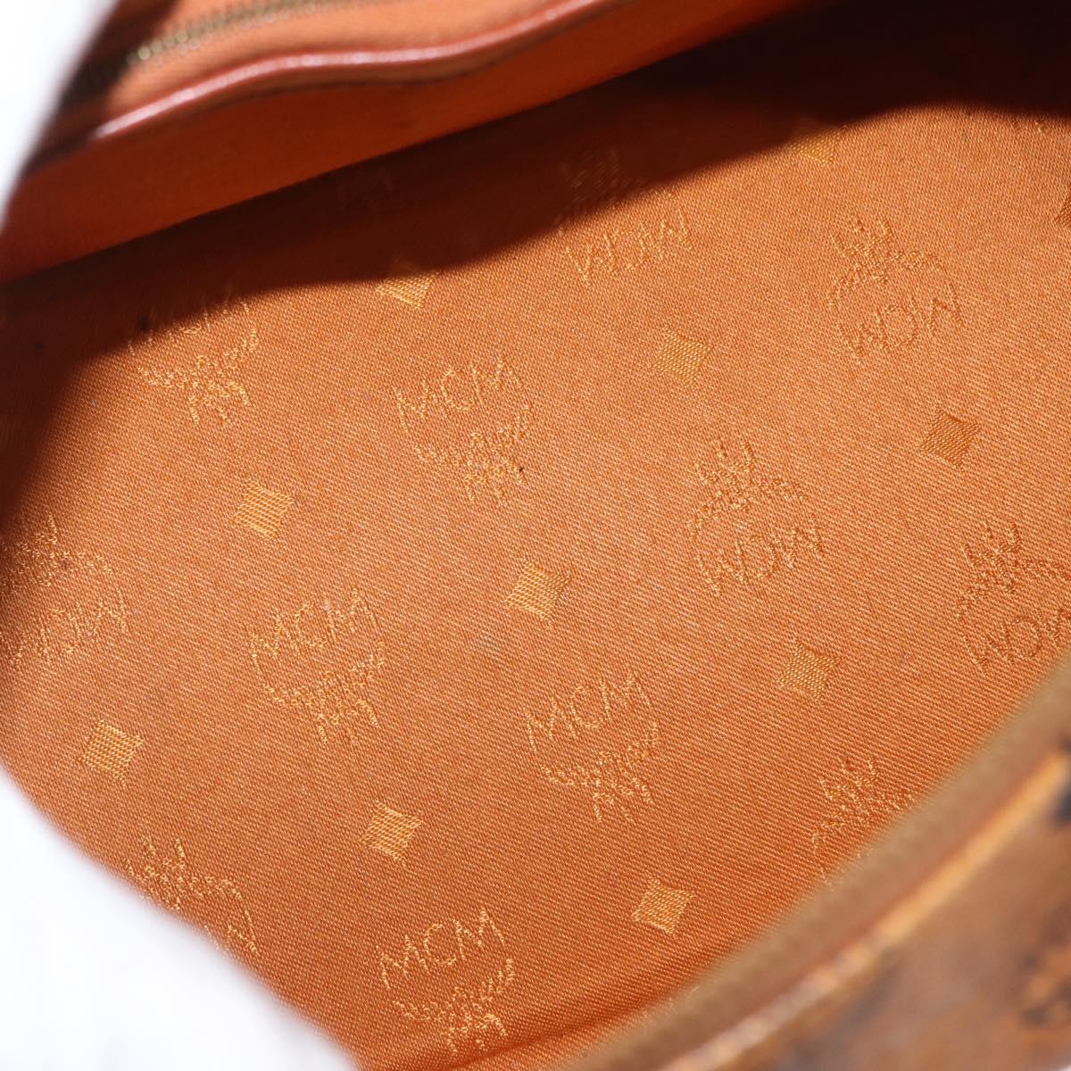 MCM Logogram Vicetos Hand Bag PVC Leather Brown Gold Auth BA8427