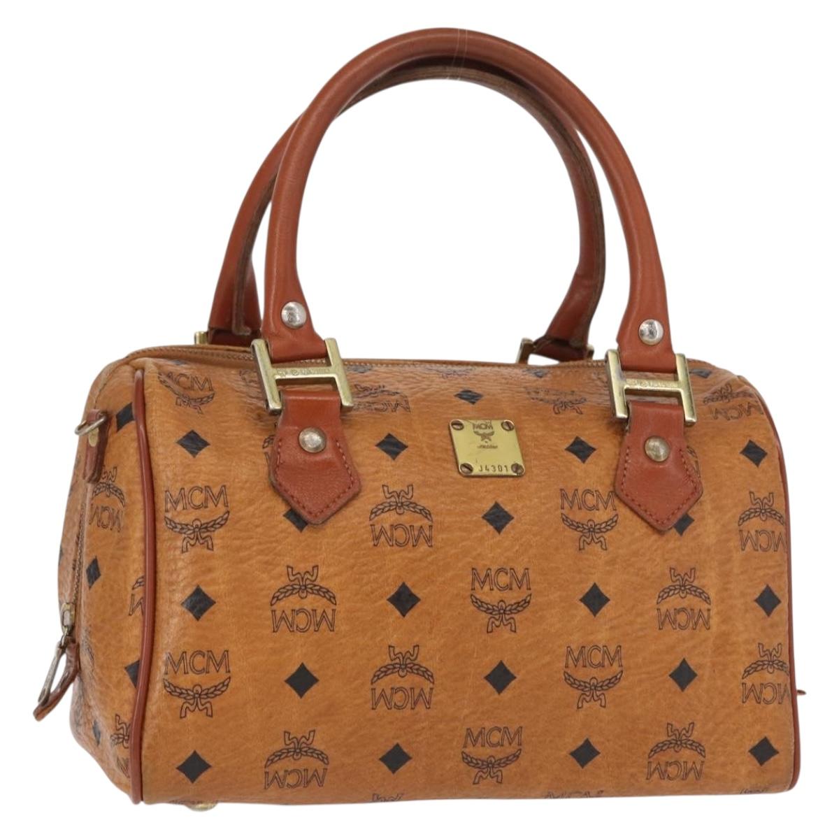 MCM Logogram Vicetos Hand Bag PVC Leather Brown Gold Auth BA8427