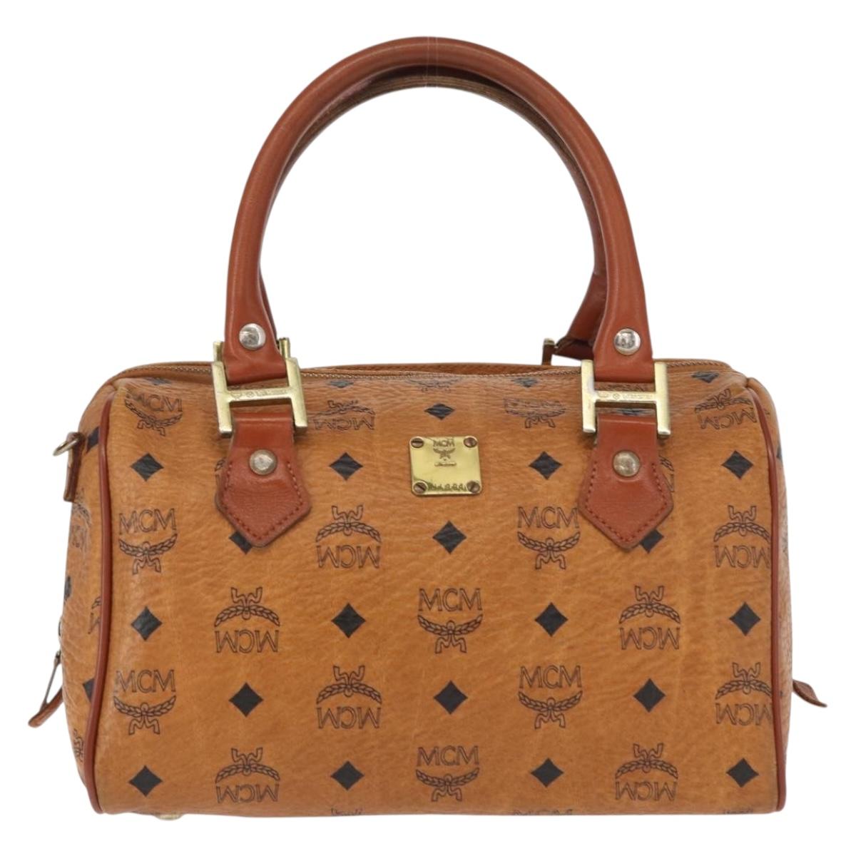 MCM Logogram Vicetos Hand Bag PVC Leather Brown Gold Auth BA8427