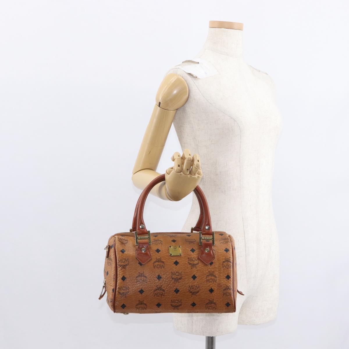MCM Logogram Vicetos Hand Bag PVC Leather Brown Gold Auth BA8427