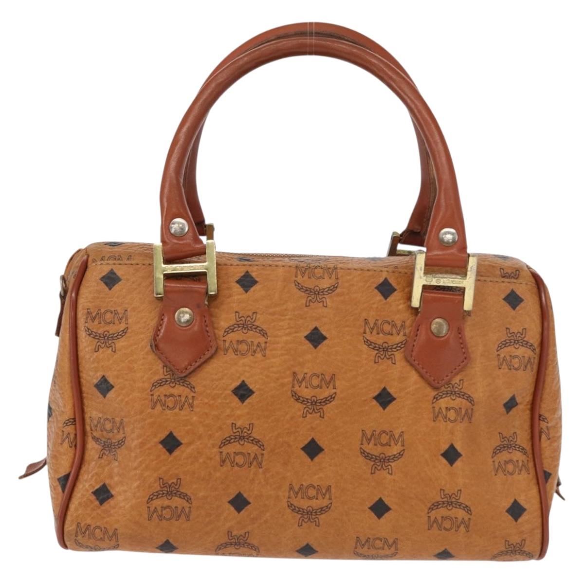 MCM Logogram Vicetos Hand Bag PVC Leather Brown Gold Auth BA8427