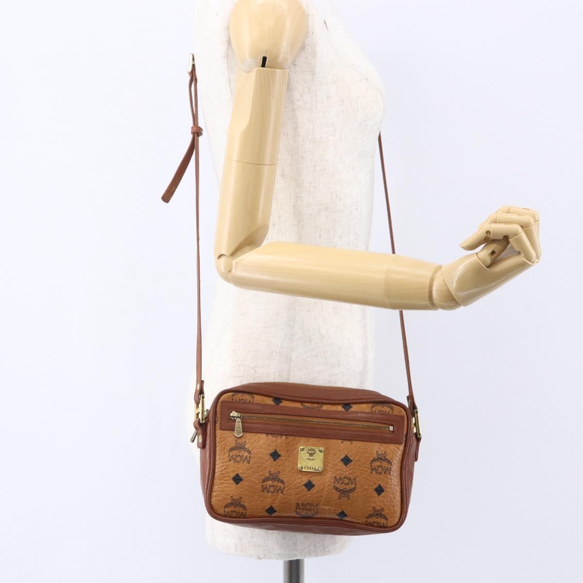 MCM Logogram Vicetos Shoulder Bag PVC Leather Brown Gold Auth BA8428