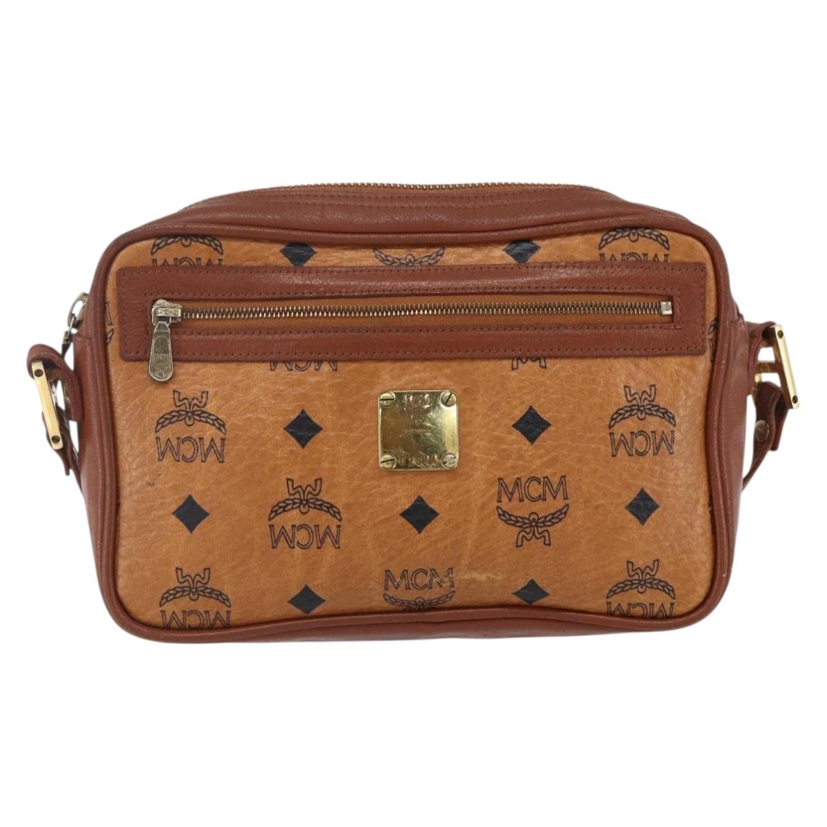 MCM Logogram Vicetos Shoulder Bag PVC Leather Brown Gold Auth BA8428