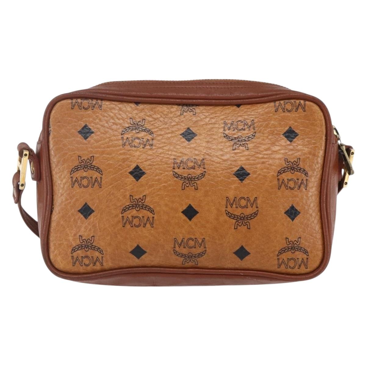 MCM Logogram Vicetos Shoulder Bag PVC Leather Brown Gold Auth BA8428