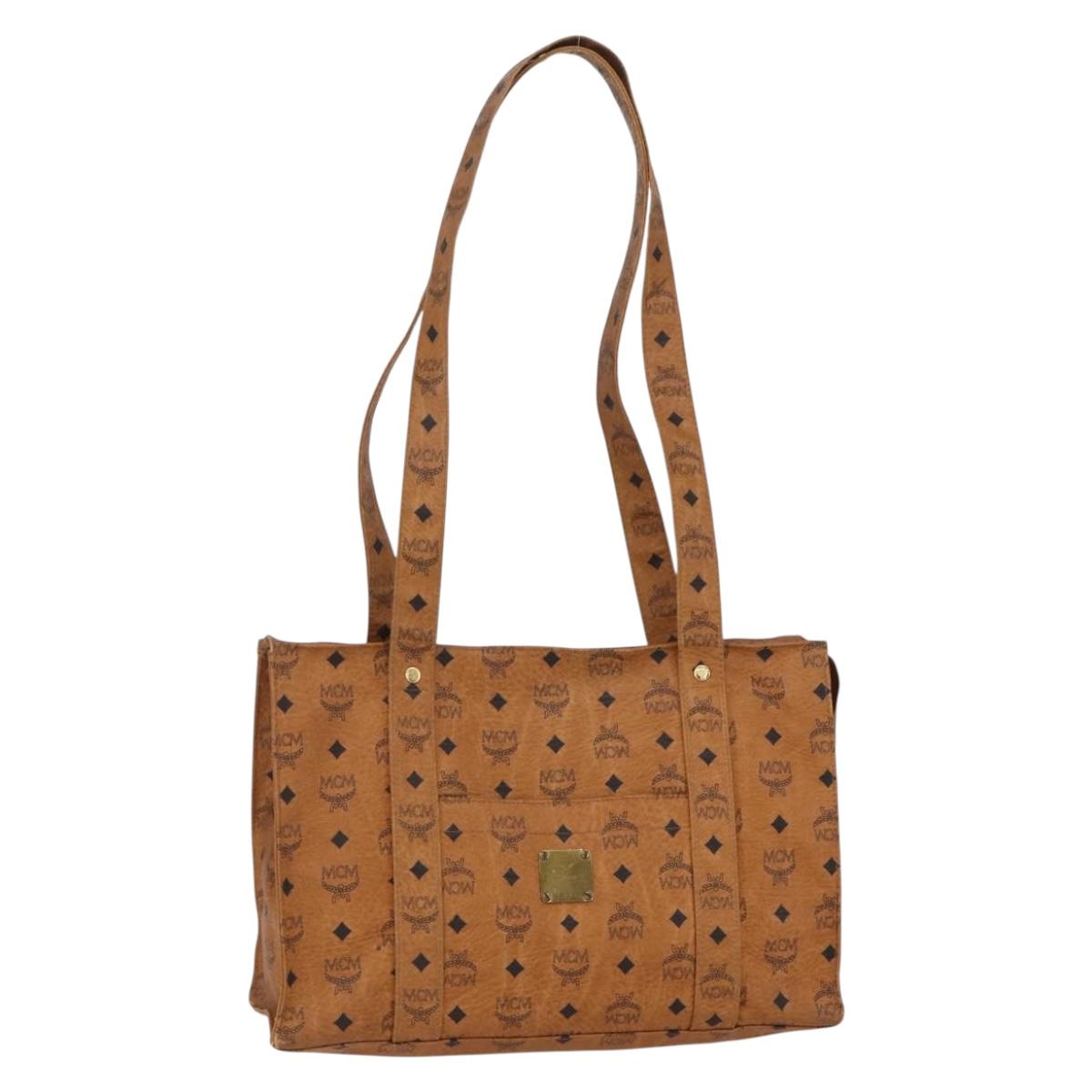 MCM Logogram Vicetos Tote Bag PVC Leather Brown Gold Auth BA8430