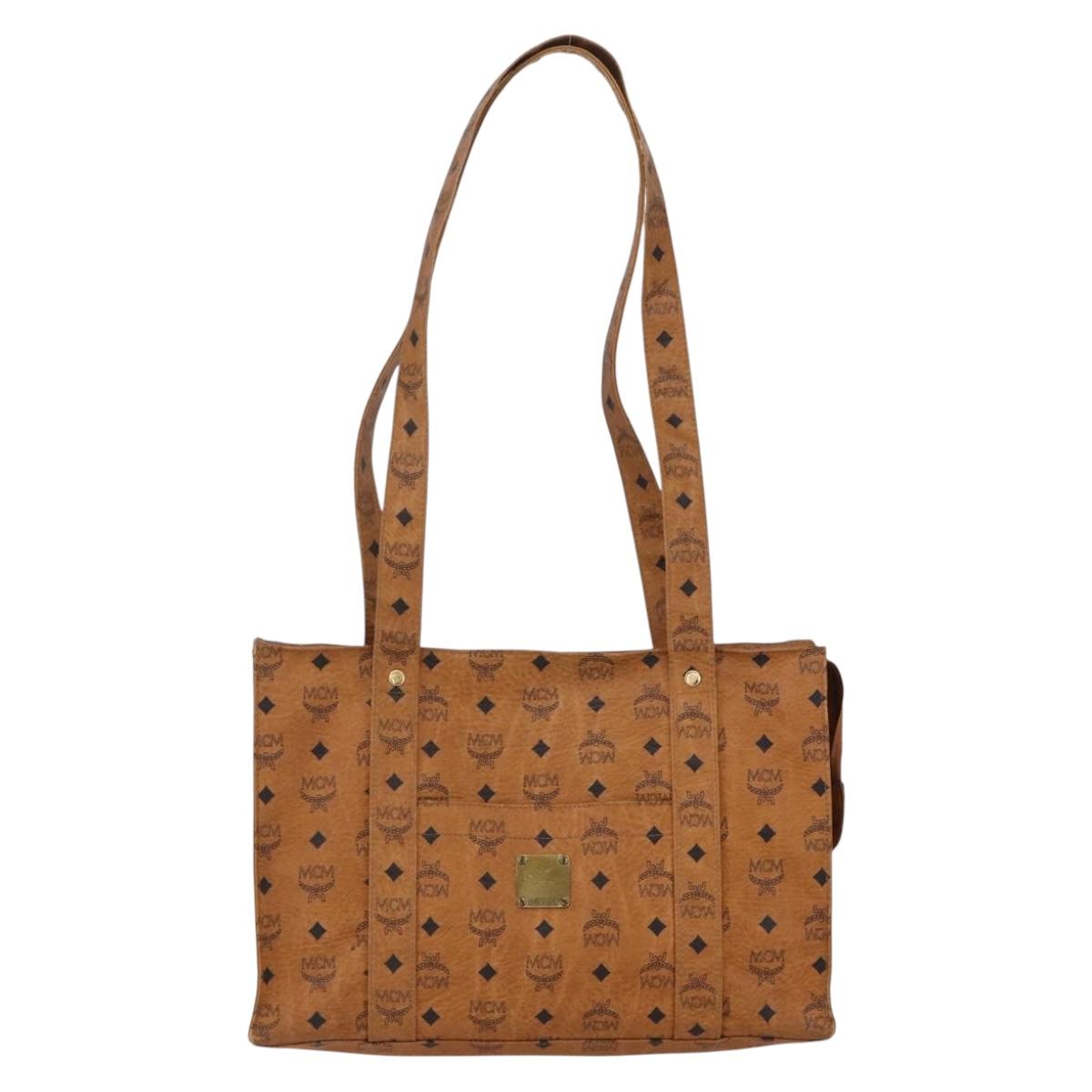 MCM Logogram Vicetos Tote Bag PVC Leather Brown Gold Auth BA8430