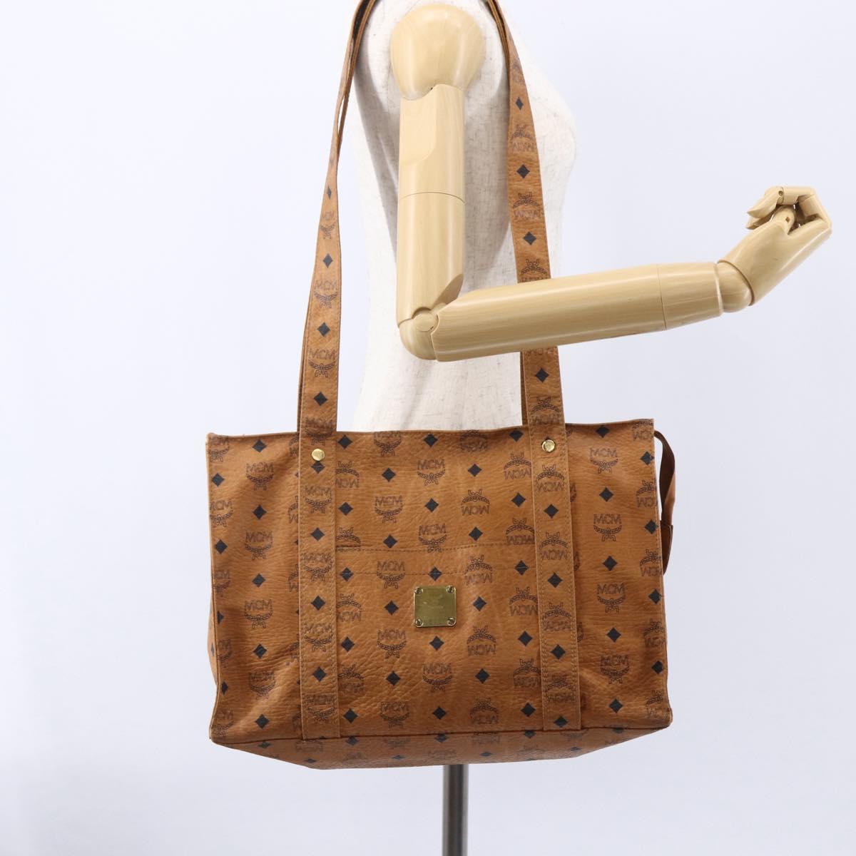 MCM Logogram Vicetos Tote Bag PVC Leather Brown Gold Auth BA8430