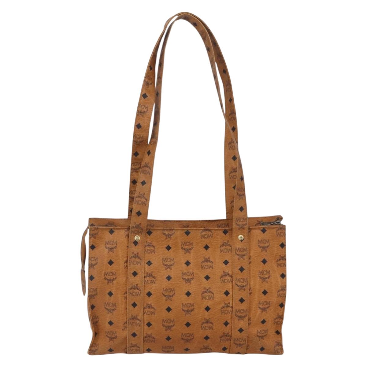 MCM Logogram Vicetos Tote Bag PVC Leather Brown Gold Auth BA8430