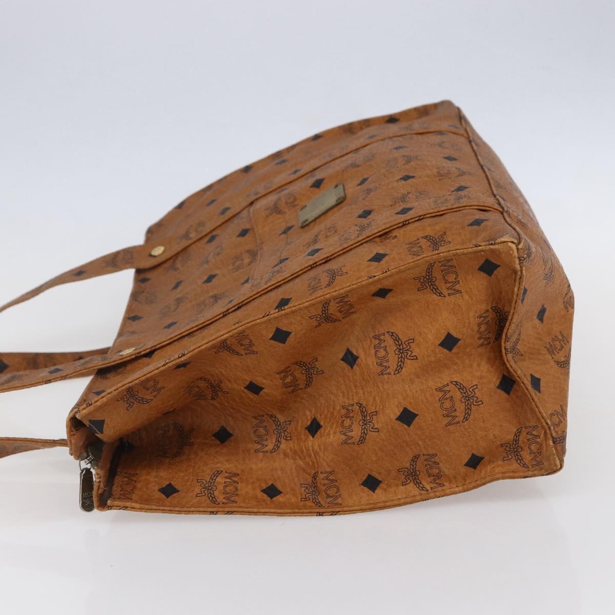 MCM Logogram Vicetos Tote Bag PVC Leather Brown Gold Auth BA8430