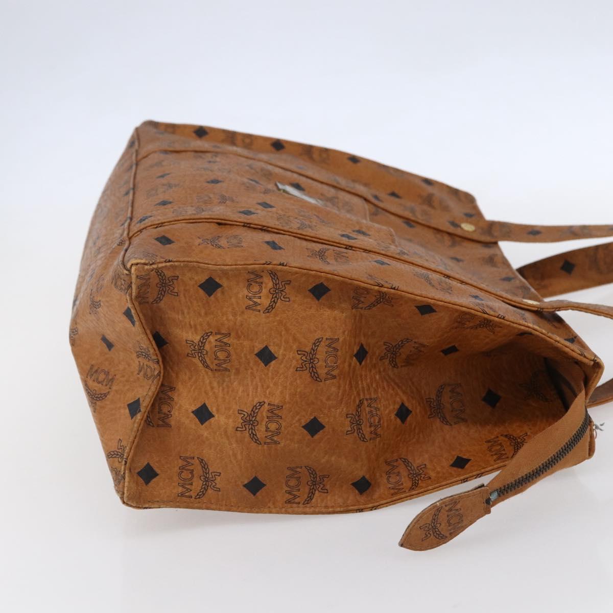 MCM Logogram Vicetos Tote Bag PVC Leather Brown Gold Auth BA8430